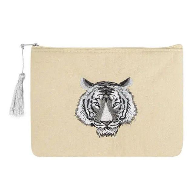 Make-up tas Tijgerhoofd beige 22x16cm