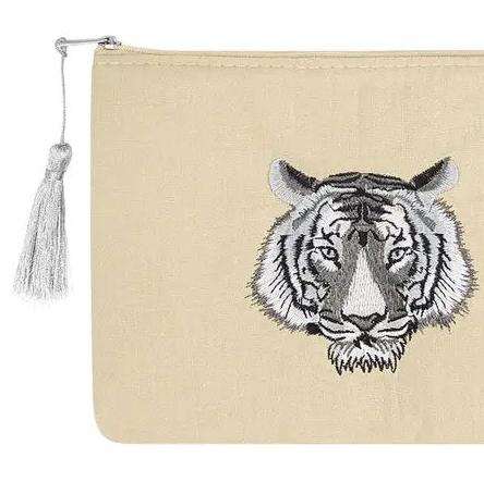 Make-up tas Tijgerhoofd beige 22x16cm