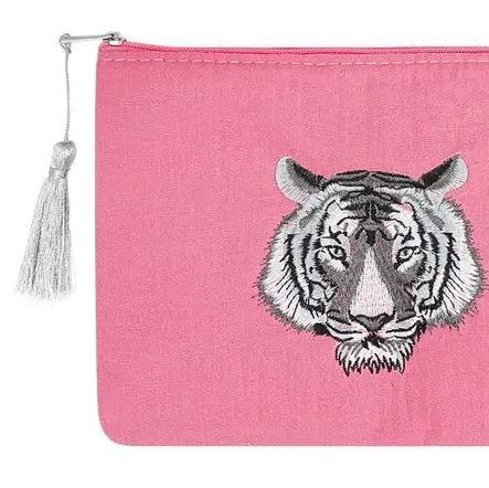 Make-up tas Tijgerhoofd roze 22x16cm