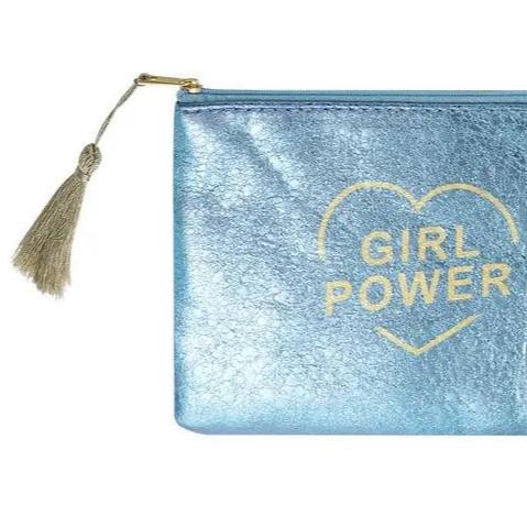 Make-up tas metallic girl power blauw 21x15cm