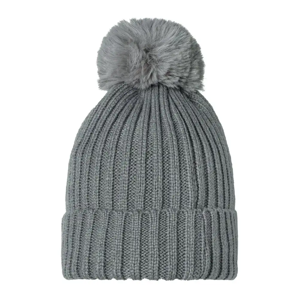 Muts Rib Knit Pompon grijs