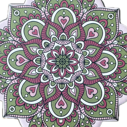 Onderzetter Mandala Bloem groen roze 11x11cm