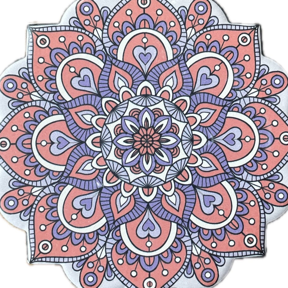 Onderzetter Mandala Bloem oranje lila 11x11cm