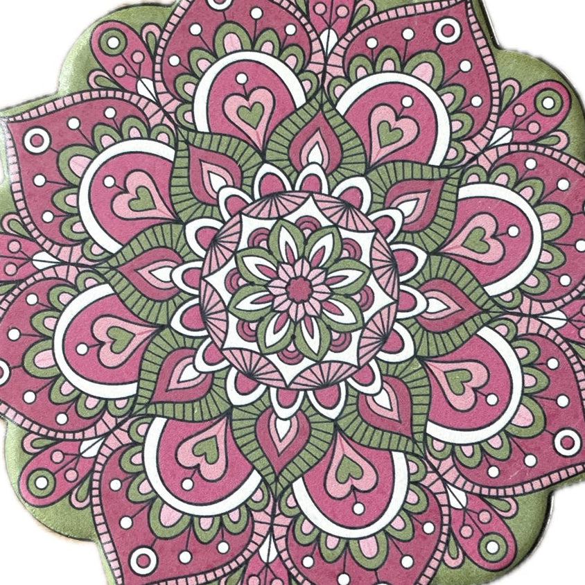 Onderzetter Mandala Bloem roze groen 11x11cm