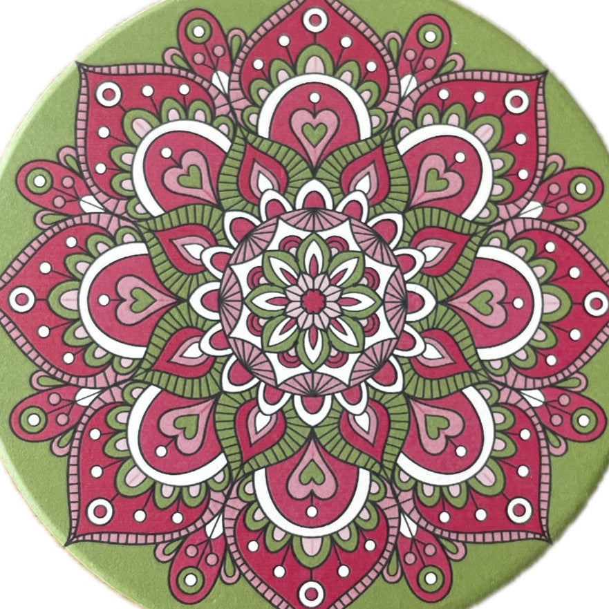 Onderzetter Mandala Rond roze groen 11x11cm
