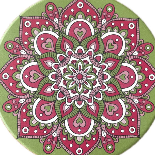 Onderzetter Mandala Rond roze groen 11x11cm