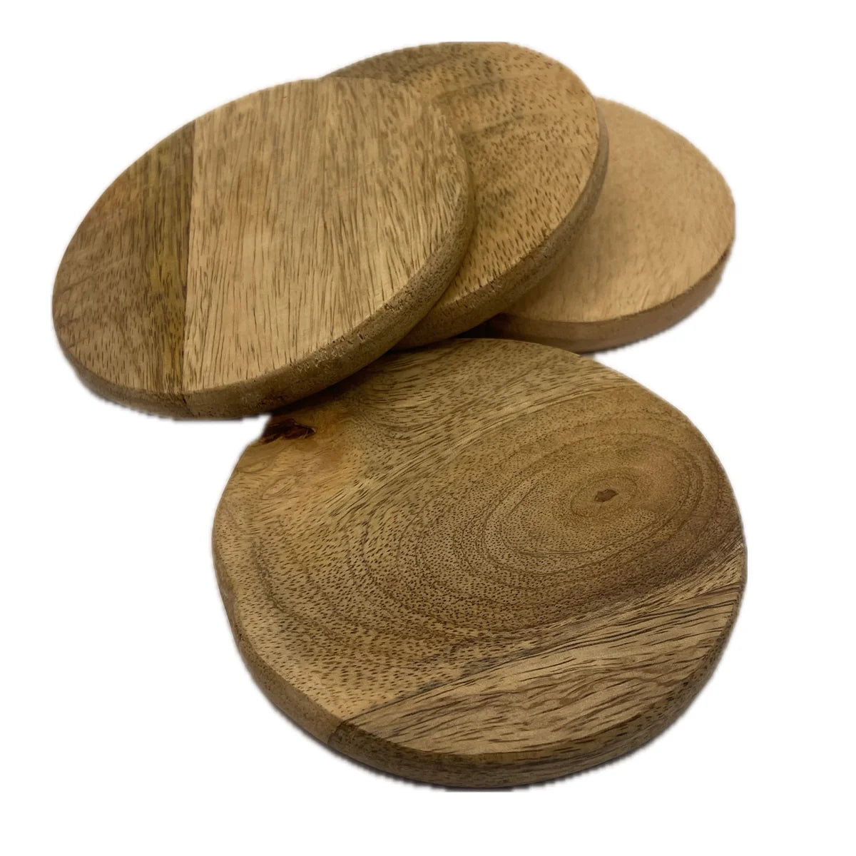 Onderzetters set-van-4 Rond hout lichtbruin 10x10cm
