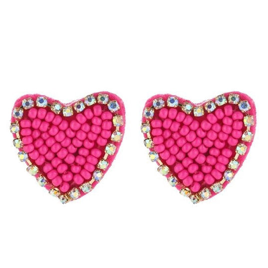Oorbellen Beads Hart fuchsia