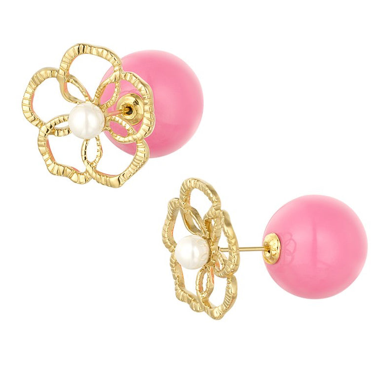 Oorbellen Bloem Parel goud lichtroze