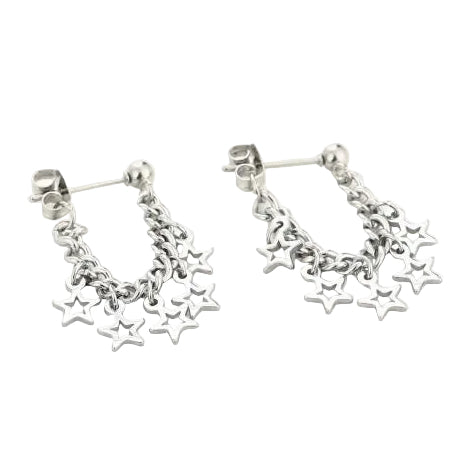 Oorbellen Chain Open Sterretjes zilver liggend