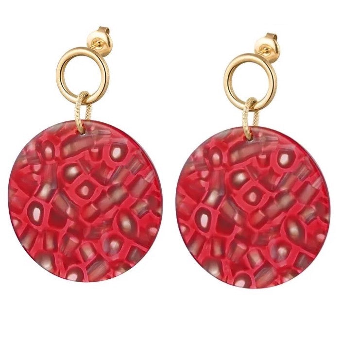 Oorbellen Cirkel Melange goud rood
