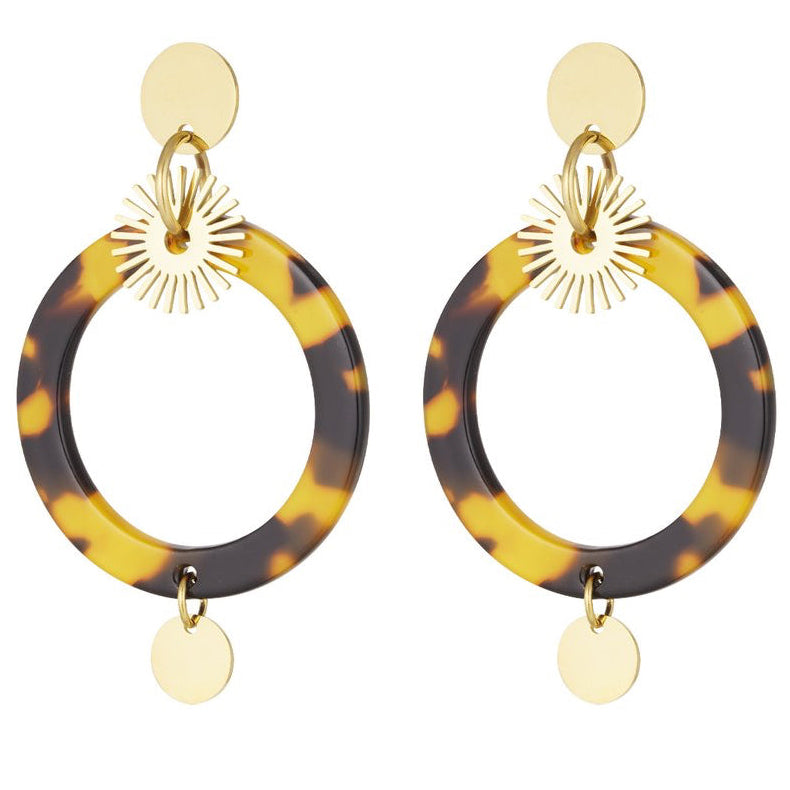 Oorbellen Cirkel Print goud bruin