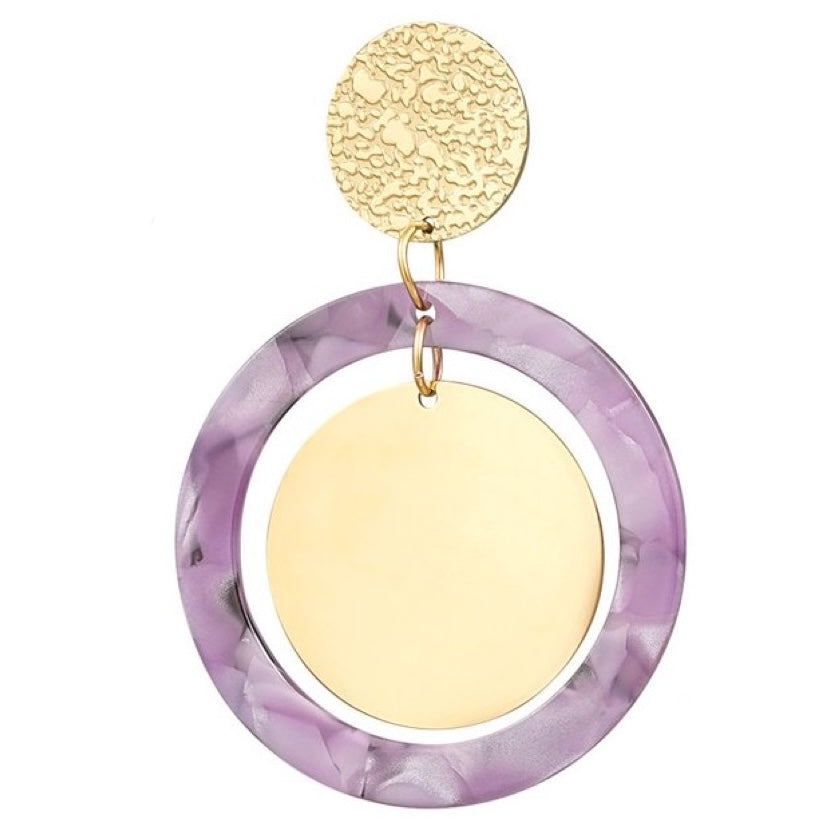 Oorbellen Cirkel Print goud lila