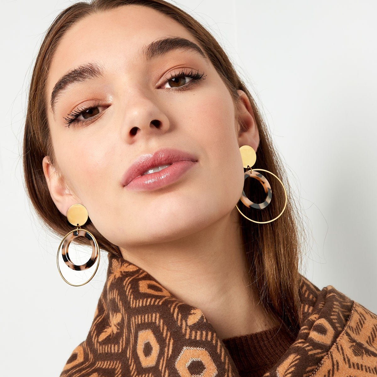 Oorbellen Double rond goud beige