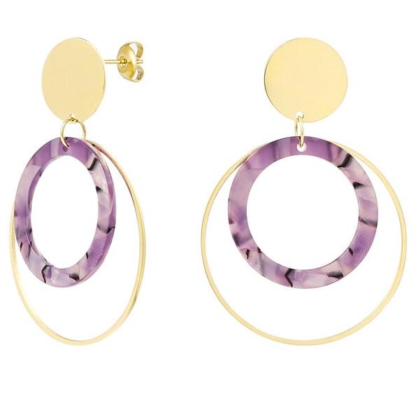 Oorbellen Double rond goud paars