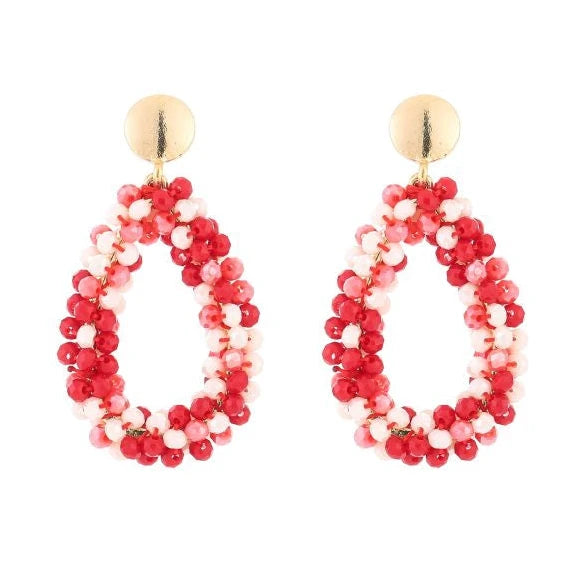 Oorbellen Druppel Strass Kralen goud rood mix