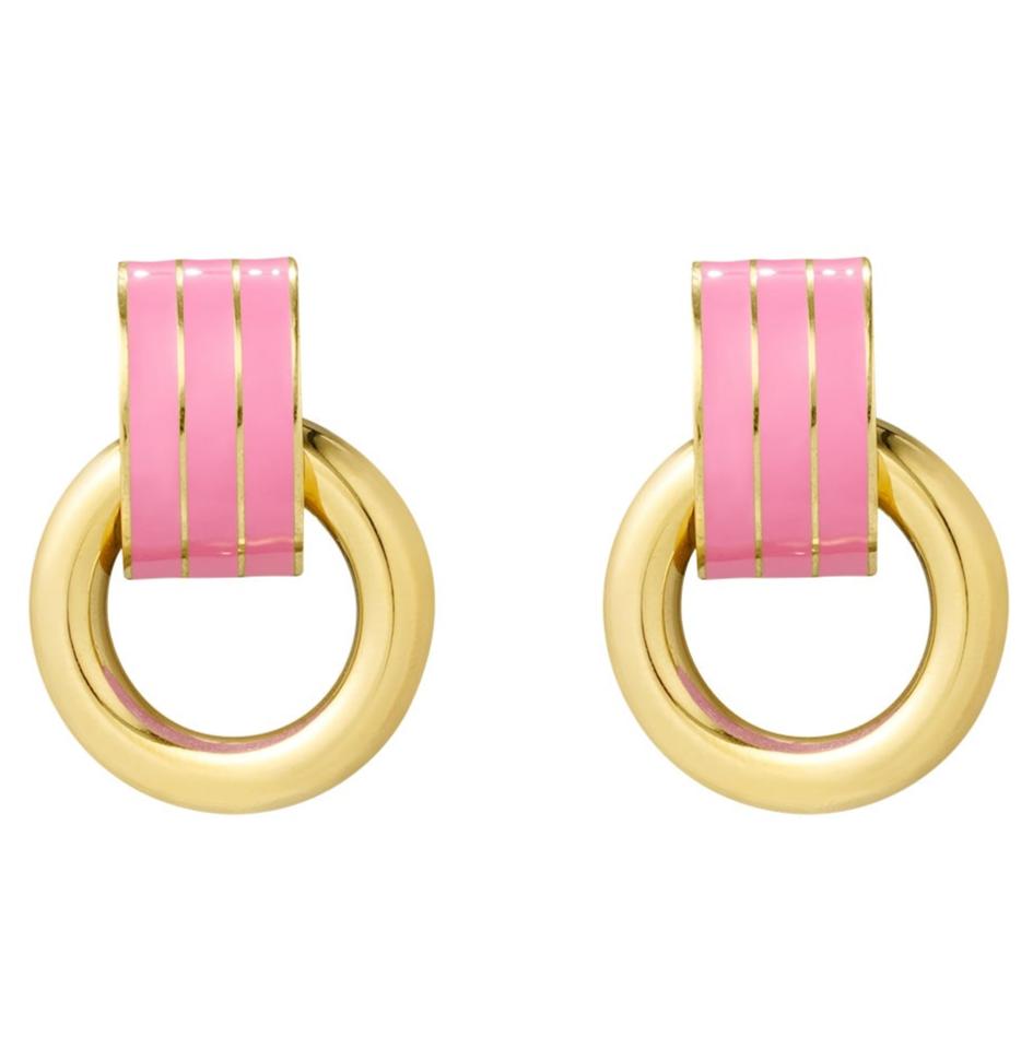 Oorbellen Dubbel goud roze