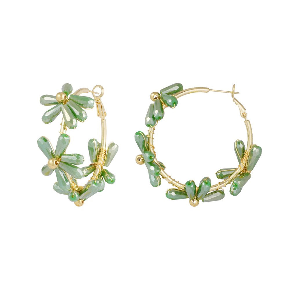 Oorbellen Flowering Rings goud groen