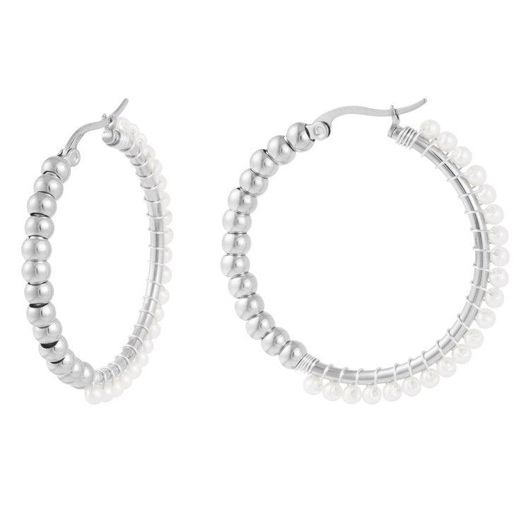 Oorbellen Grote Cirkel Parels zilver