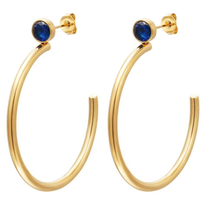 Oorbellen Hoepels zirkoon goud blauw