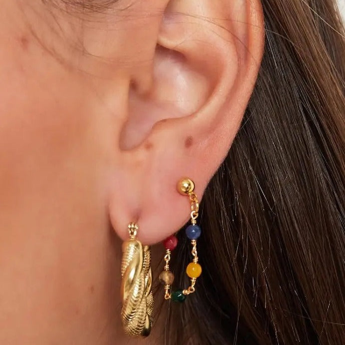 Oorbellen Ketting en Steentjes Koper goud multi