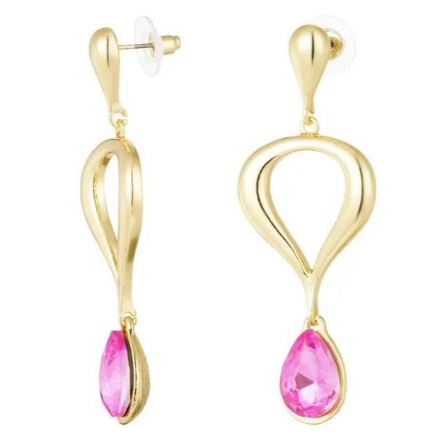 Oorbellen Klassiek met gekleurde hanger goud roze
