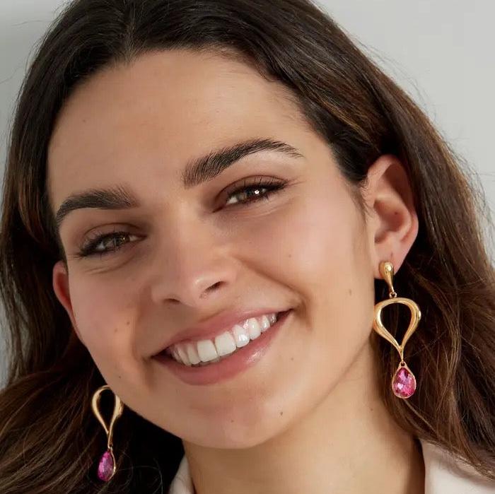 Oorbellen Klassiek met gekleurde hanger goud roze