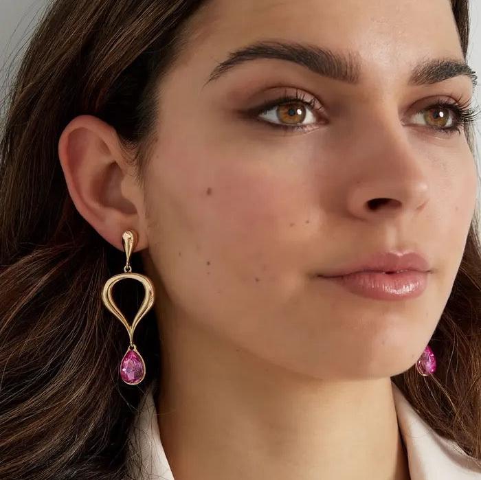 Oorbellen Klassiek met gekleurde hanger goud roze