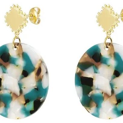 Oorbellen Klaver met Cirkel goud groen