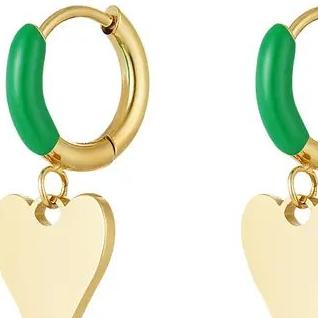 Oorbellen Kleurrijk Hart goud groen