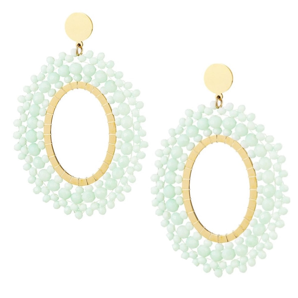 Oorbellen Kralen Party goud lichtgroen