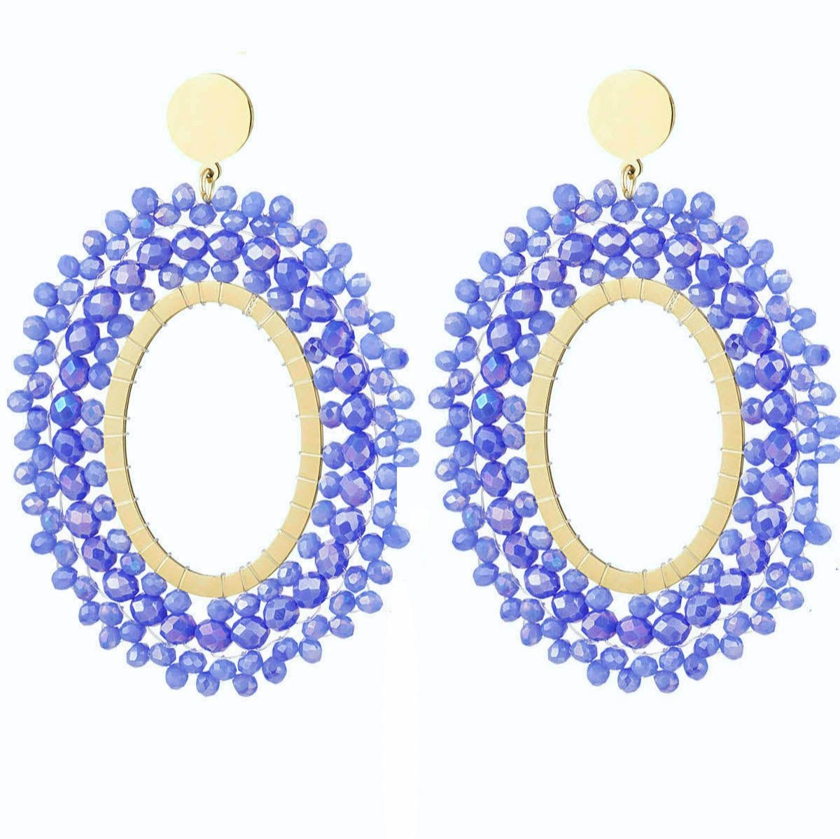 Oorbellen Kralen party goud donkerblauw