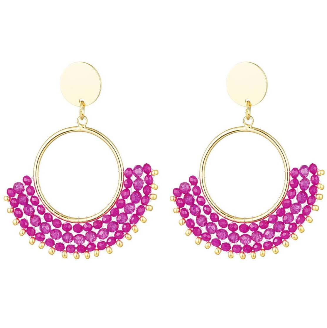 Oorbellen Kristallen goud fuchsia