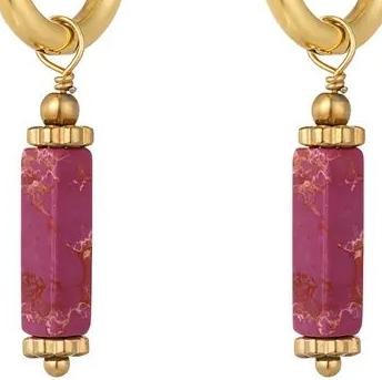 Oorbellen Rechthoekige steen roze