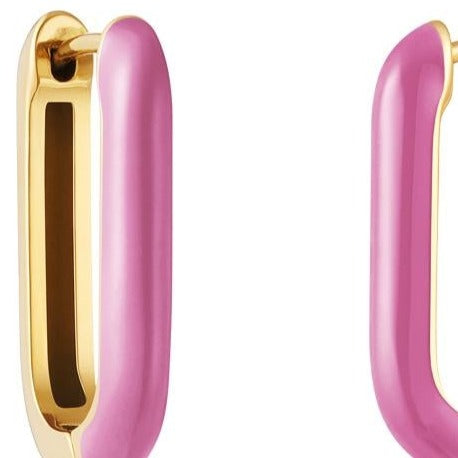 Oorbellen Rechthoekig goud fuchsia