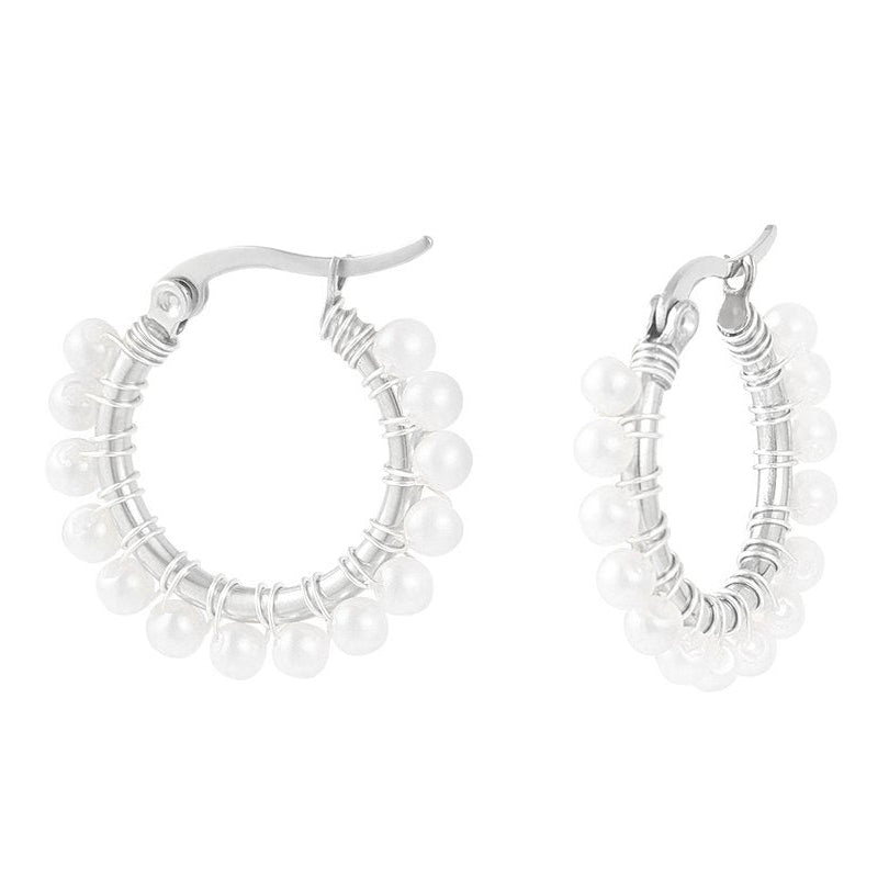 Oorbellen Rond Simple met Parels zilver