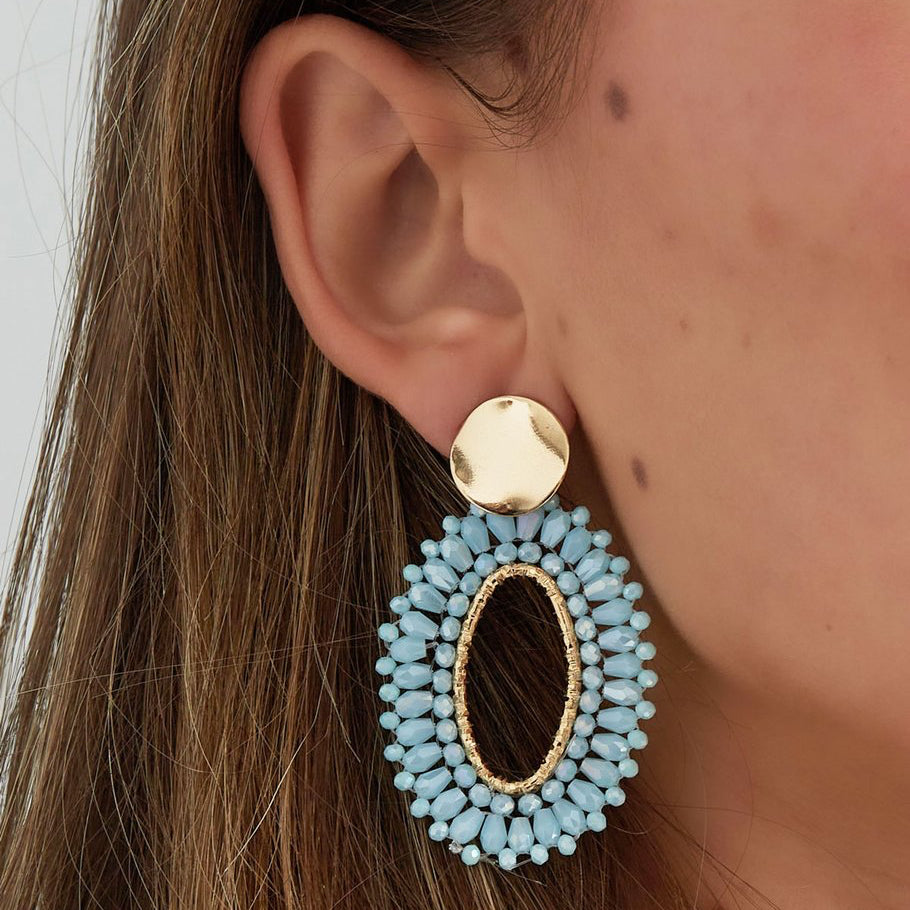 Oorbellen Statement Ovaal goud blauw