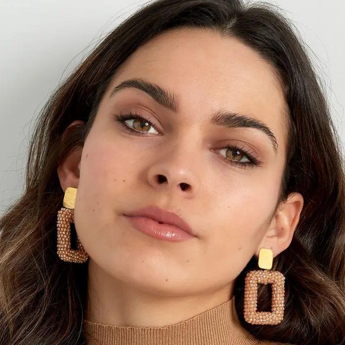 Oorbellen Statement rechthoekig koraal