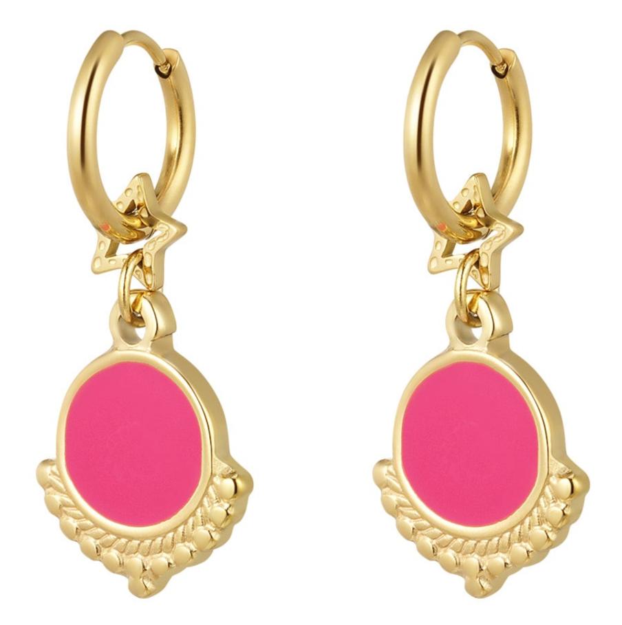 Oorbellen Ster en Bedel goud roze