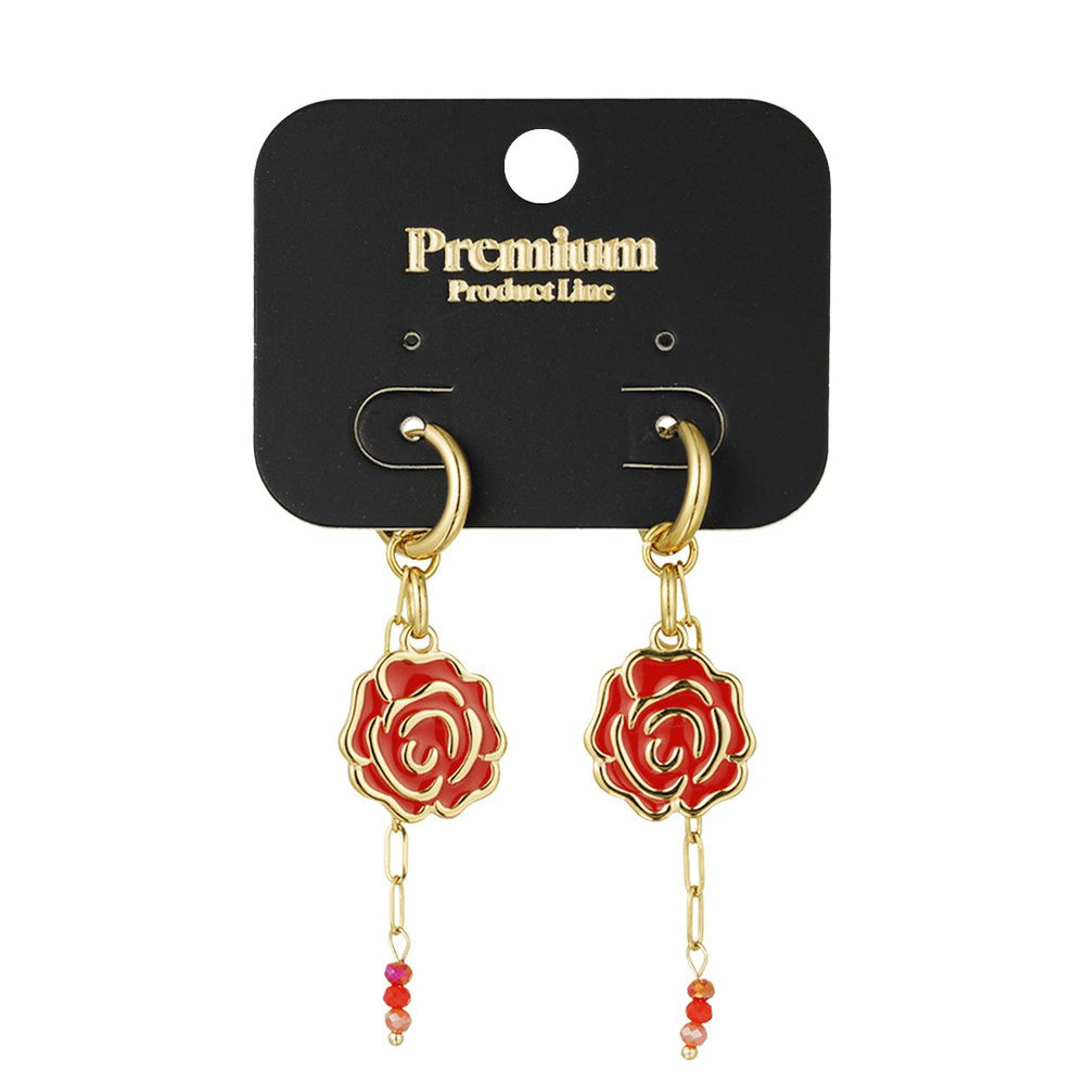 Oorbellen Sweetheart Rose goud rood