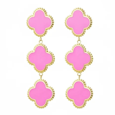 Oorbellen 3 Klavers goud roze