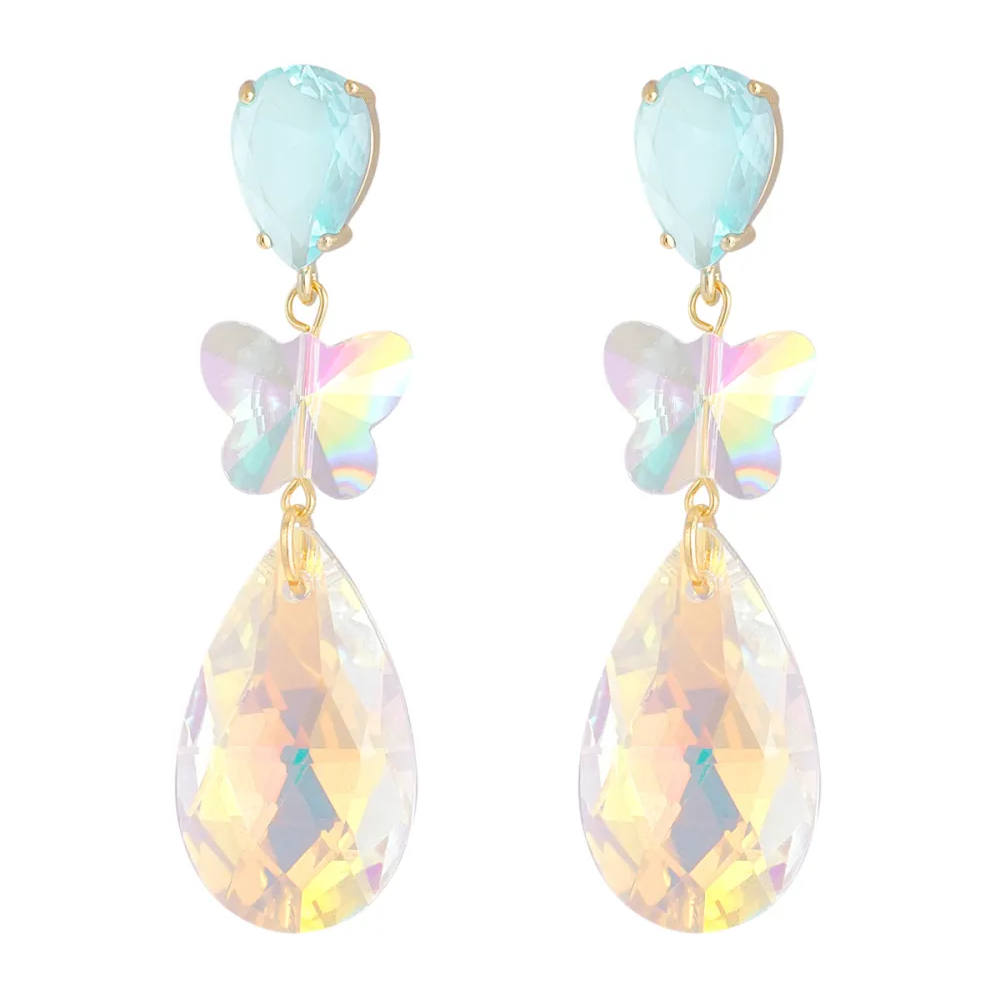 Oorbellen Butterfly Instead goud lichtblauw