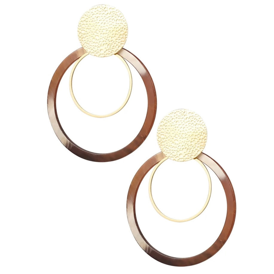 Oorbellen Cirkels met Print goud bruin
