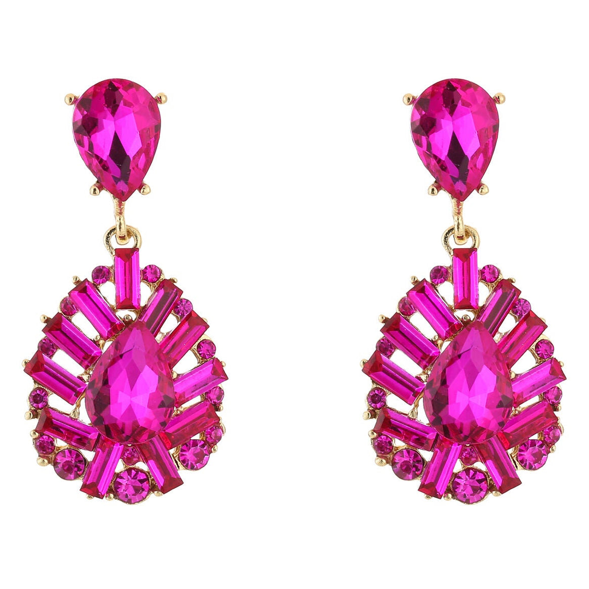 Oorbellen Crystal Party Rose goud fuchsia