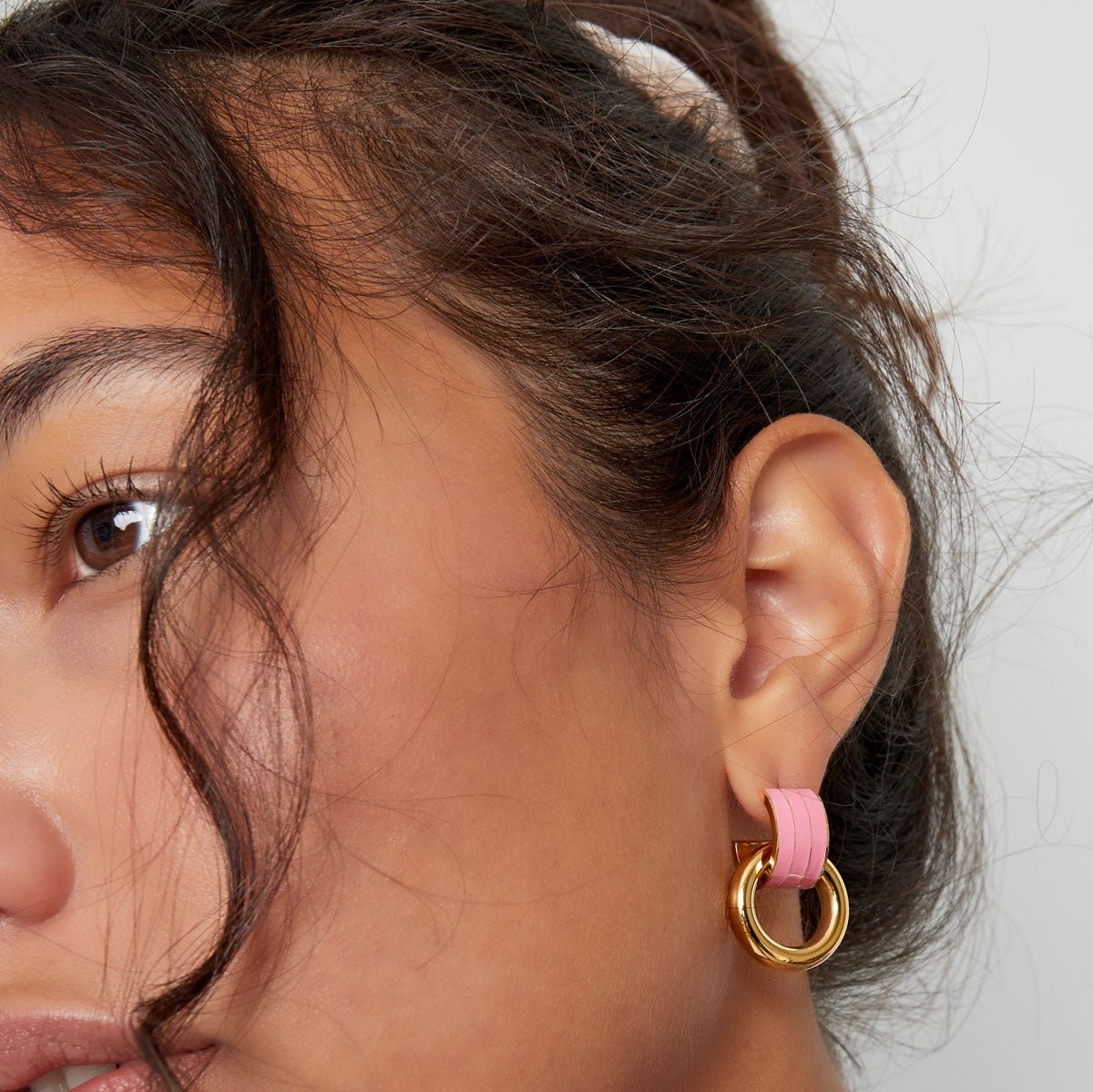Oorbellen Dubbel goud roze