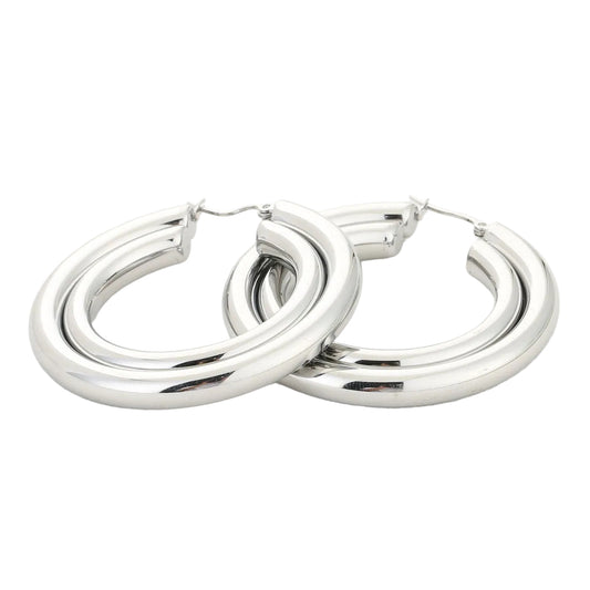 Oorbellen Dubbele Hoops zilver liggend