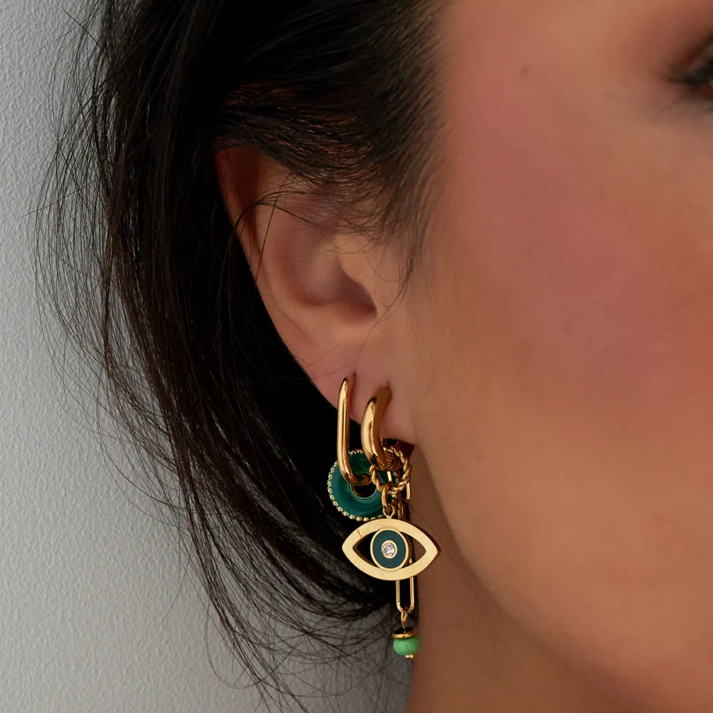 Oorbellen Eye See You goud groen model