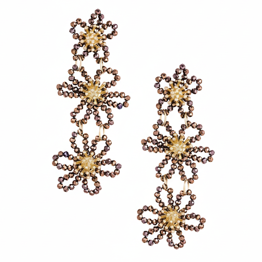 Oorbellen Flower Party Statement goud bruin