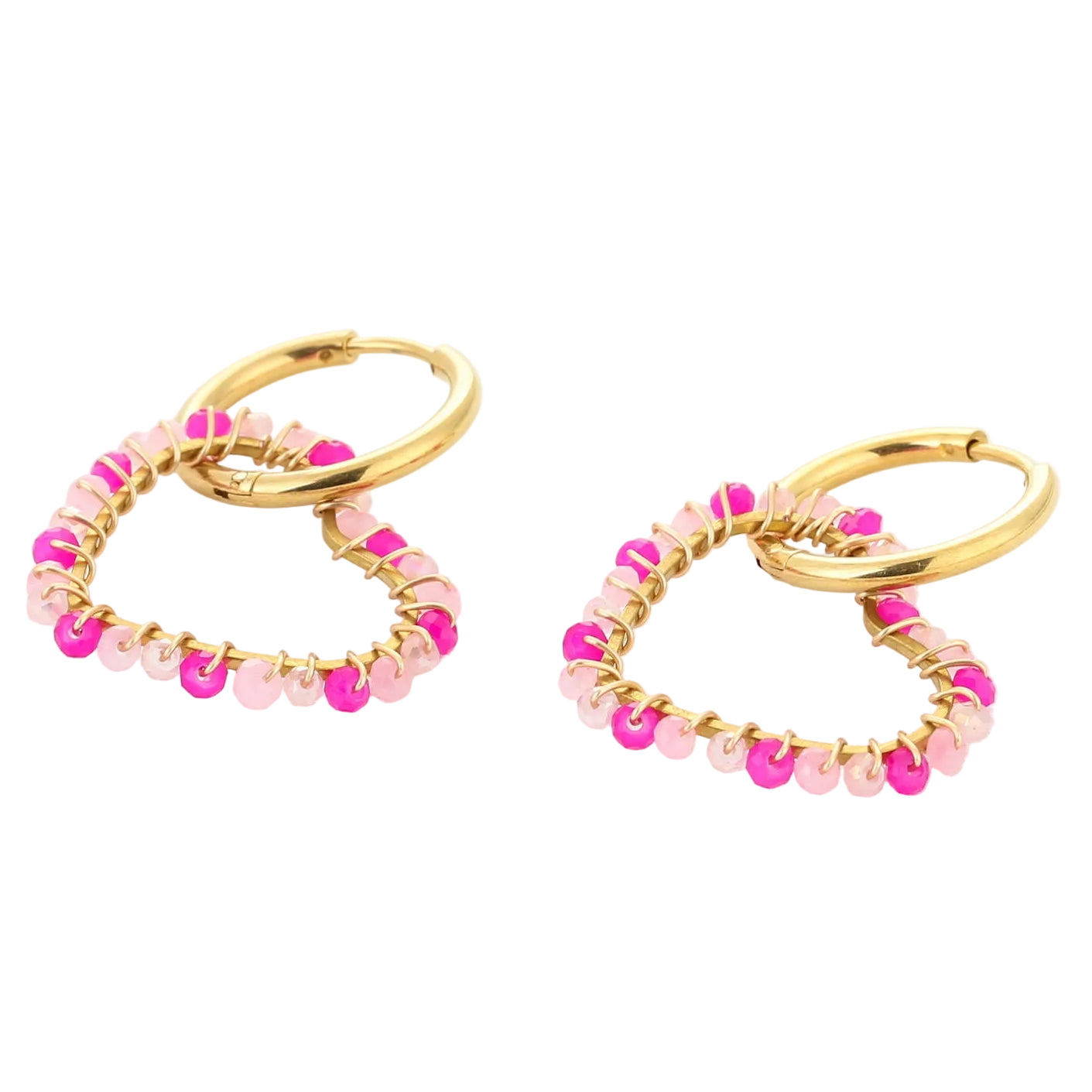 Oorbellen Handmade Love goud fuchsia liggend