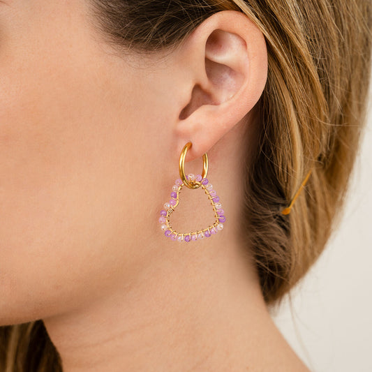 Oorbellen Handmade Love goud lila sfeer